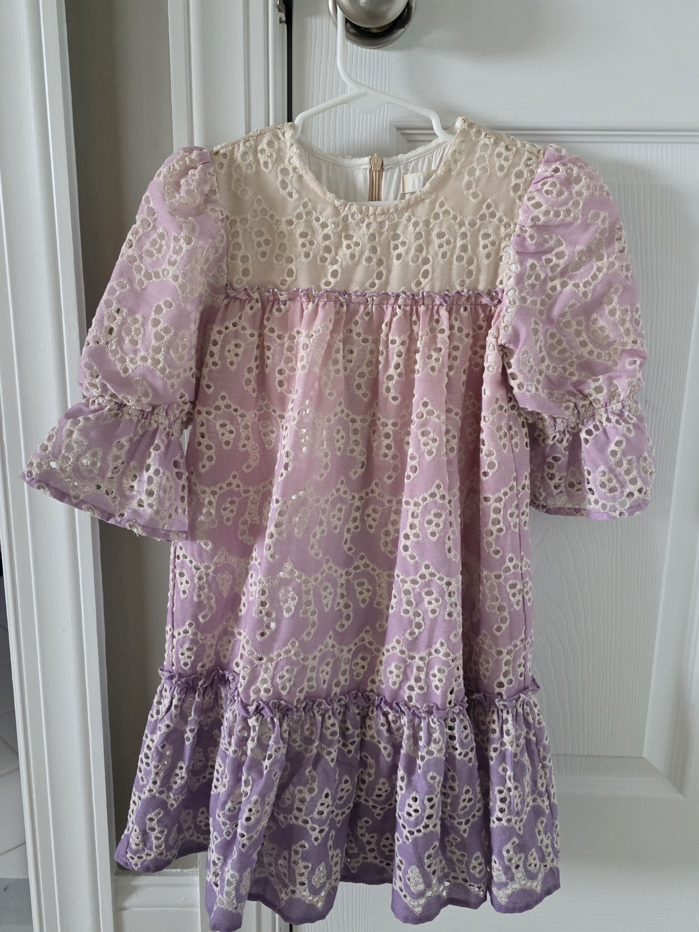 Lavender Eyelet Ruffle Girls' Dress - Cream Yoke